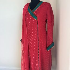 Red Indian Pakistani Two Piece Salwar Kameez Suit Desi Outfit Kurta
